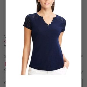 Chaps Lace Sleeve Henley Tee NWT